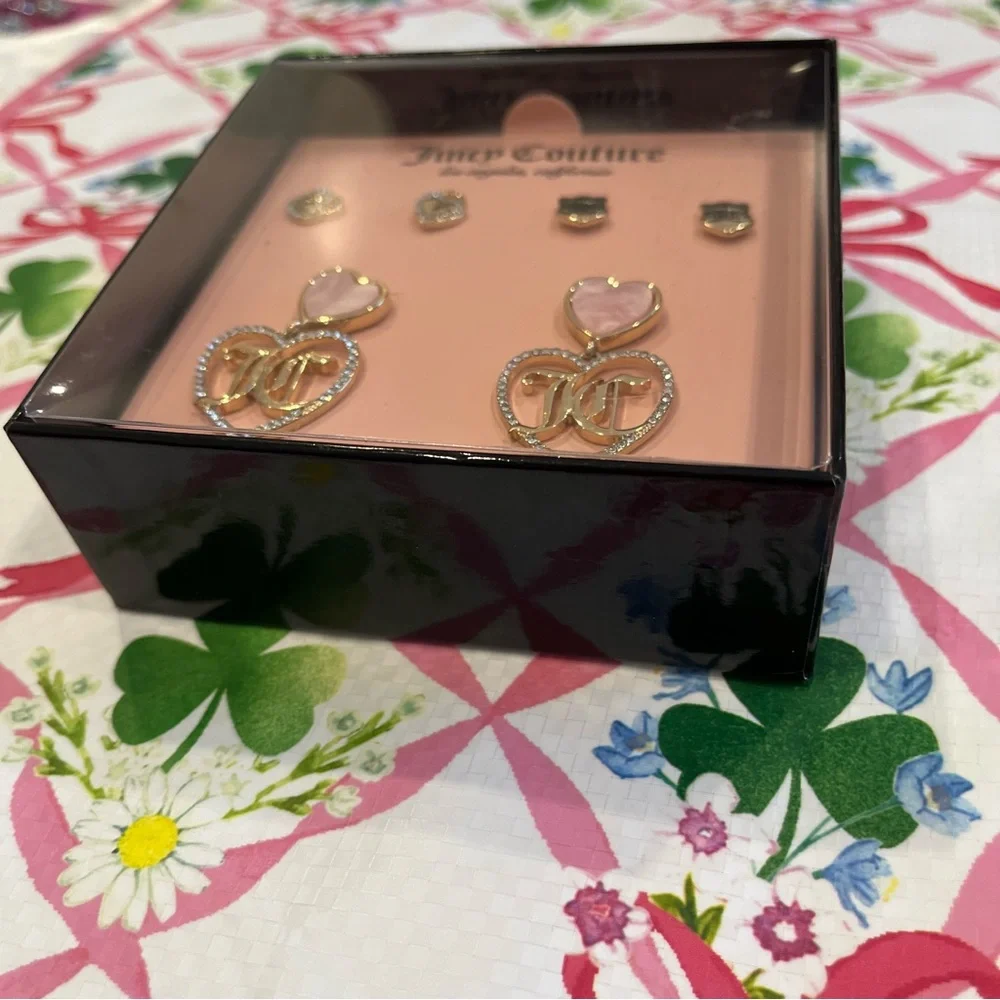 Juicy Couture Set of 3 Earrings (JC Hearts, Shields and Keyholes) New in Box - Picture 10 of 16